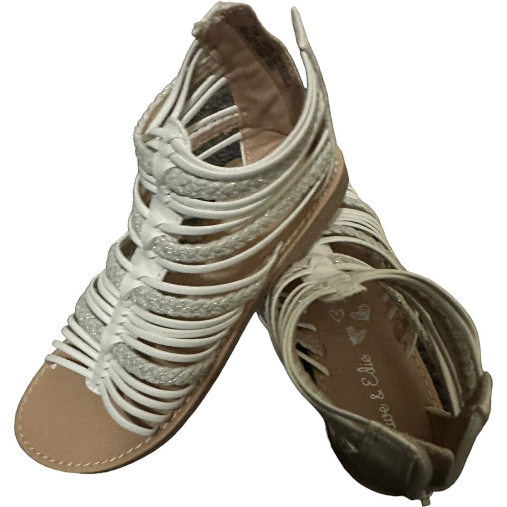 Olive & Edie Remie White Gladiator Strappy Zip Sandals Big Girl Size 1 Youth New - Picture 2 of 16